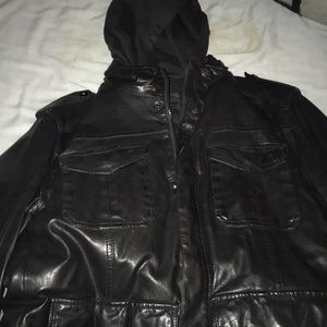 Leather jacket w/ hood